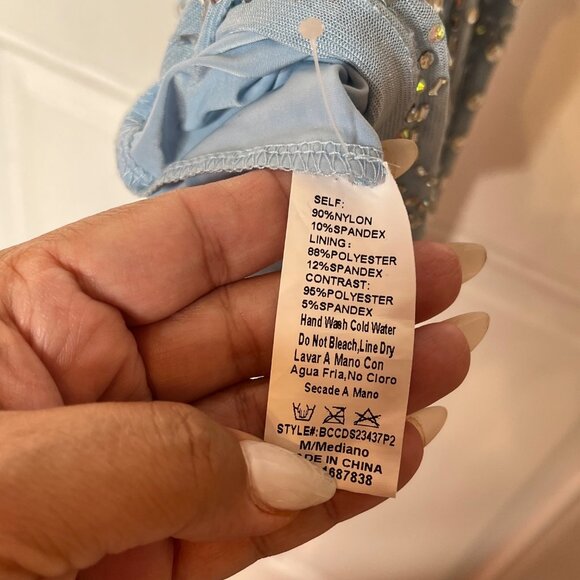 Windsor Alexa Blue Rhinestone Embellished Spaghetti Strap Mini Dress size medium - Picture 6 of 8